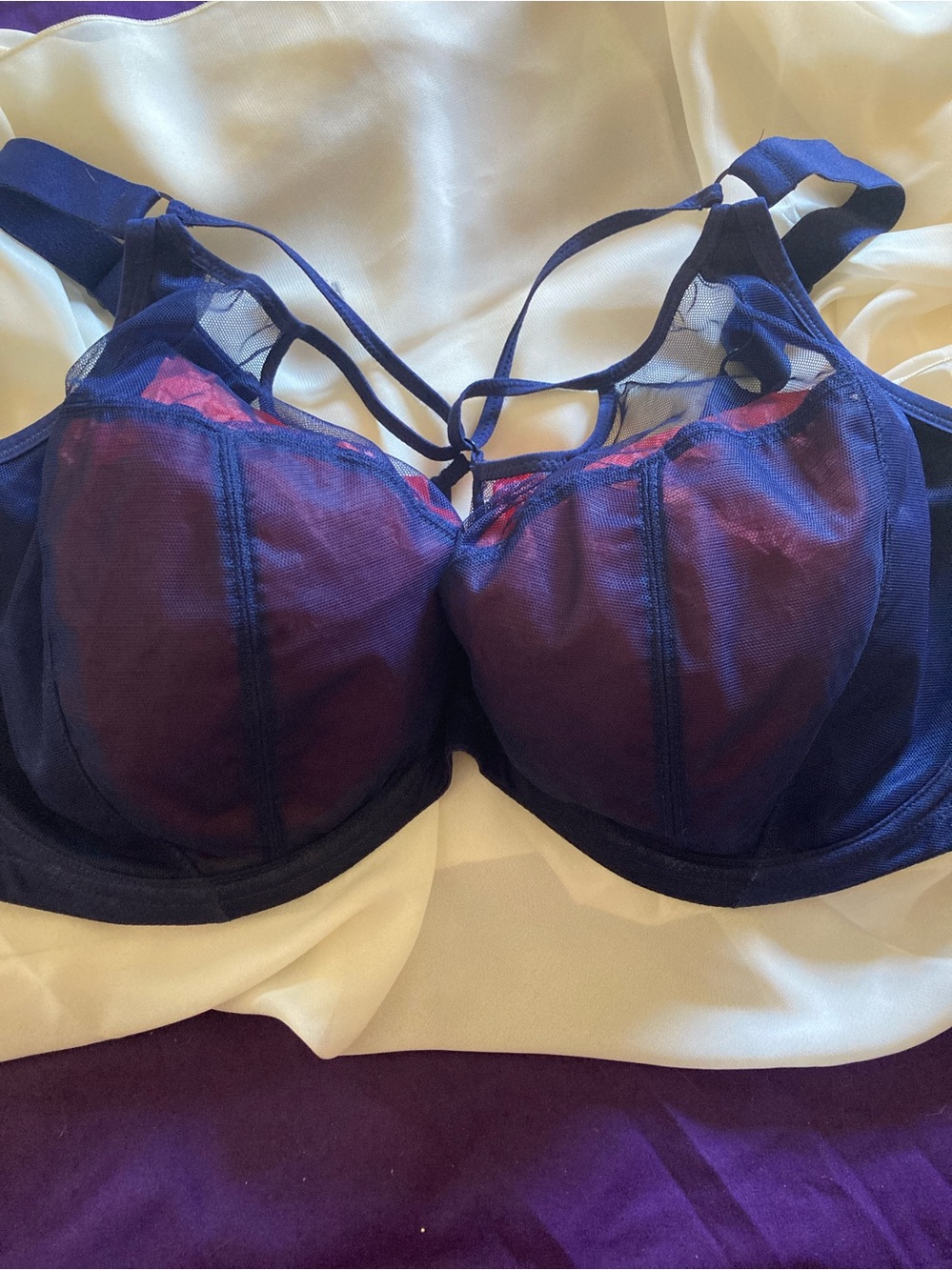 Elomi Navy and Strappy Mesh Underwire Bra with Decorative Front Ties